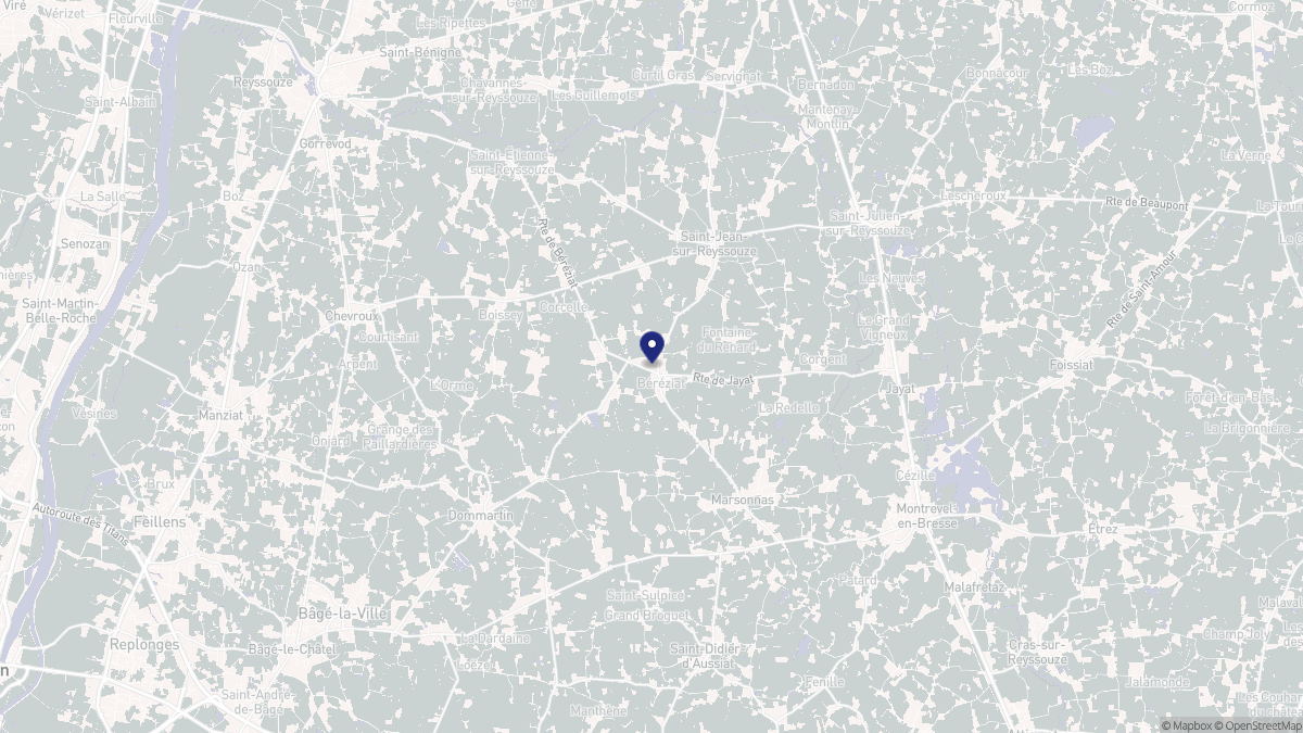 Aperçu cartographique de Béréziat, centré sur la commune