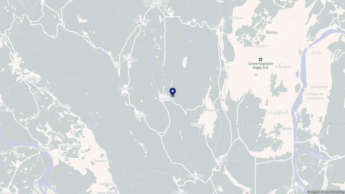 Aperçu cartographique de Colomieu, centré sur la commune
