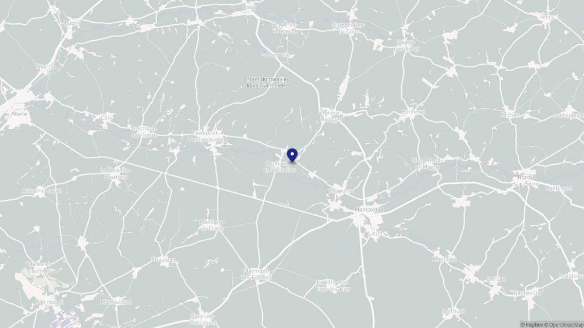Aperçu cartographique de Agnicourt-et-Séchelles, centré sur la commune