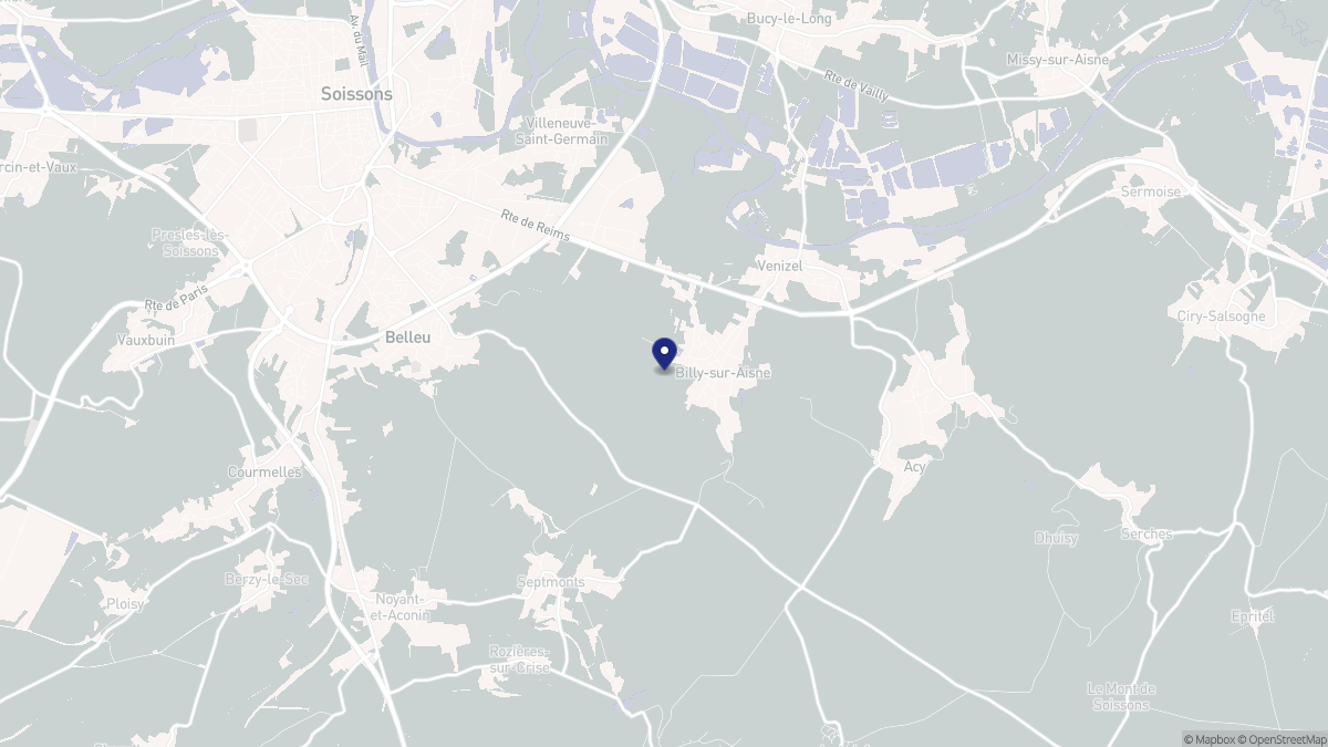 Aperçu cartographique de Billy-sur-Aisne, centré sur la commune