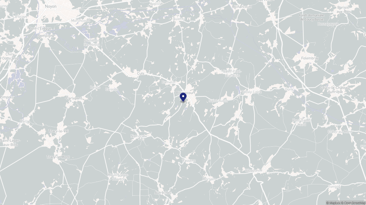 Aperçu cartographique de Blérancourt, centré sur la commune