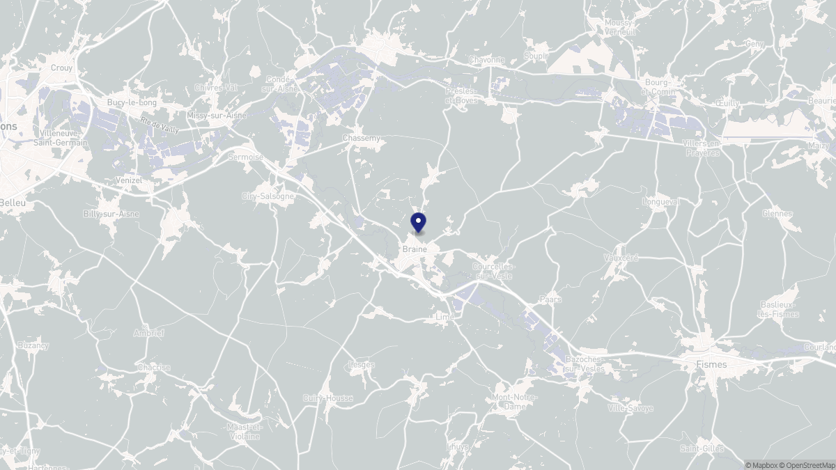Aperçu cartographique de Braine, centré sur la commune