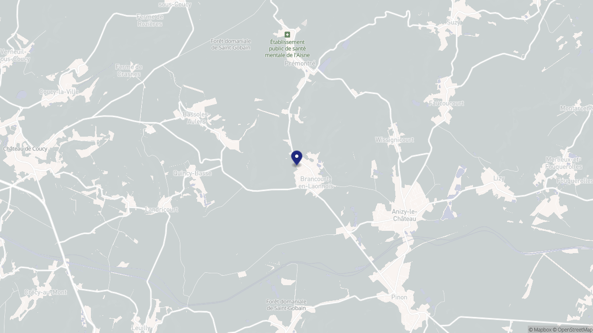 Aperçu cartographique de Brancourt-en-Laonnois, centré sur la commune