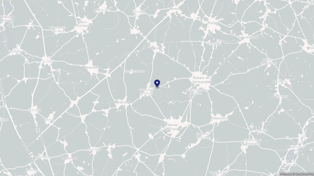 Aperçu cartographique de Brancourt-le-Grand, centré sur la commune