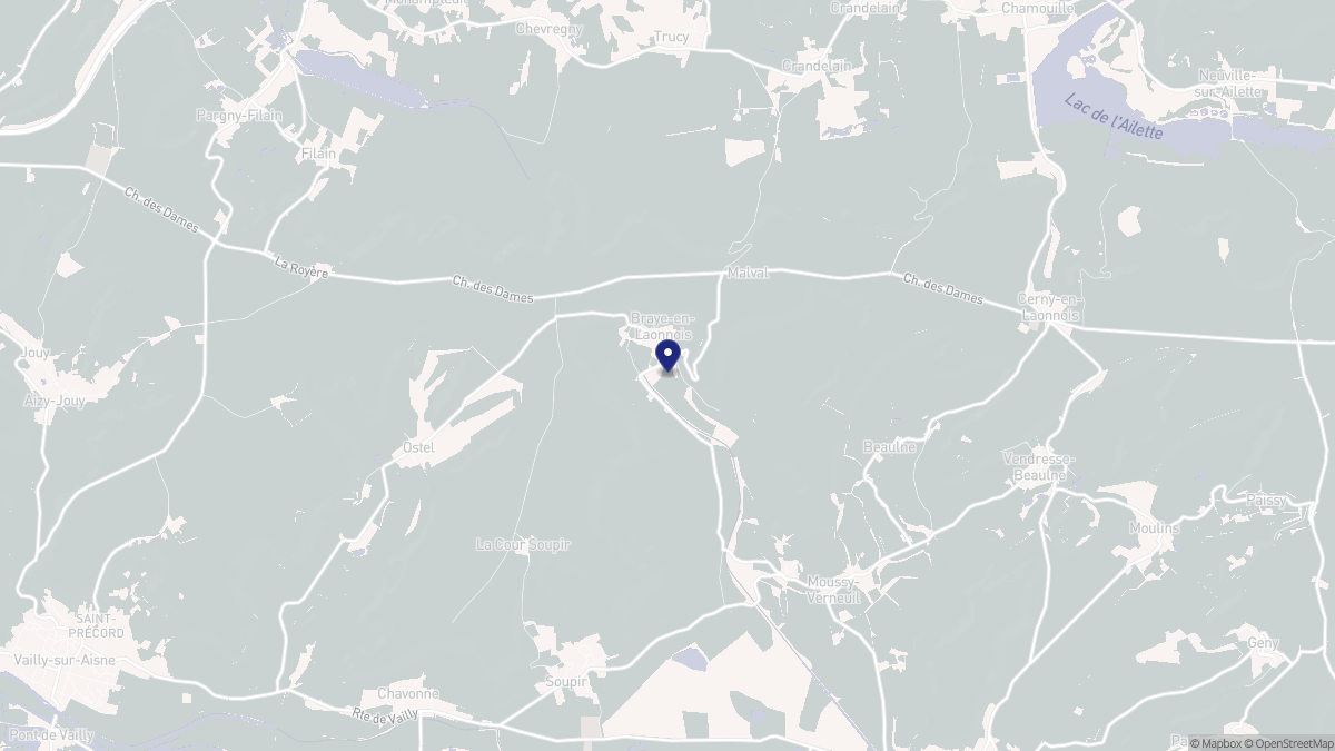 Aperçu cartographique de Braye-en-Laonnois, centré sur la commune