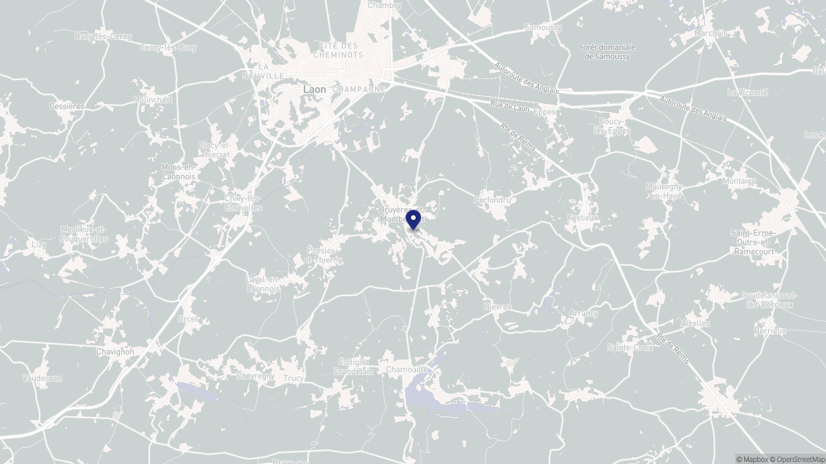 Aperçu cartographique de Bruyères-et-Montbérault, centré sur la commune