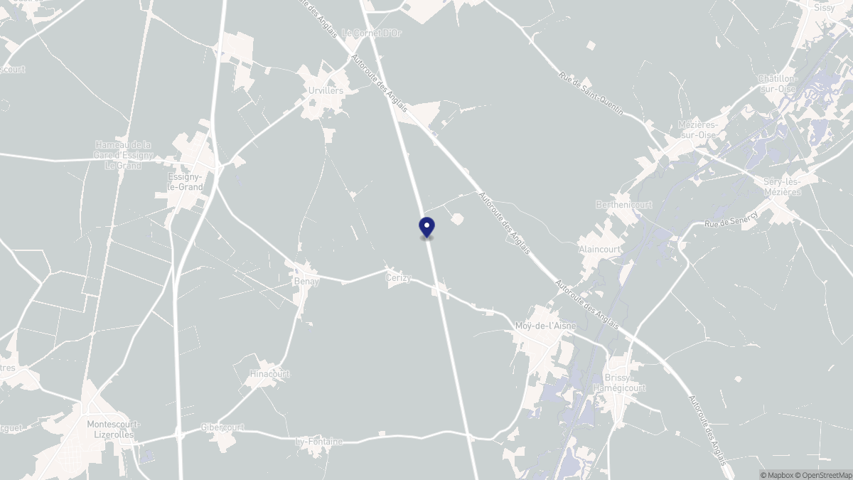 Aperçu cartographique de Cerizy, centré sur la commune