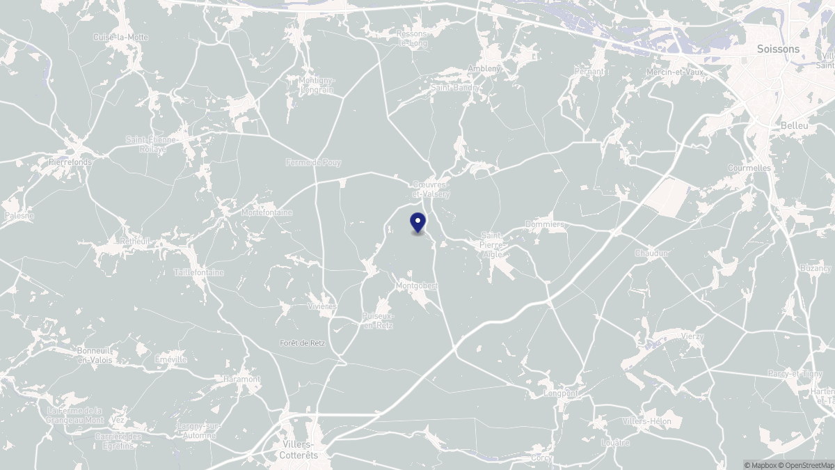Aperçu cartographique de Cœuvres-et-Valsery, centré sur la commune