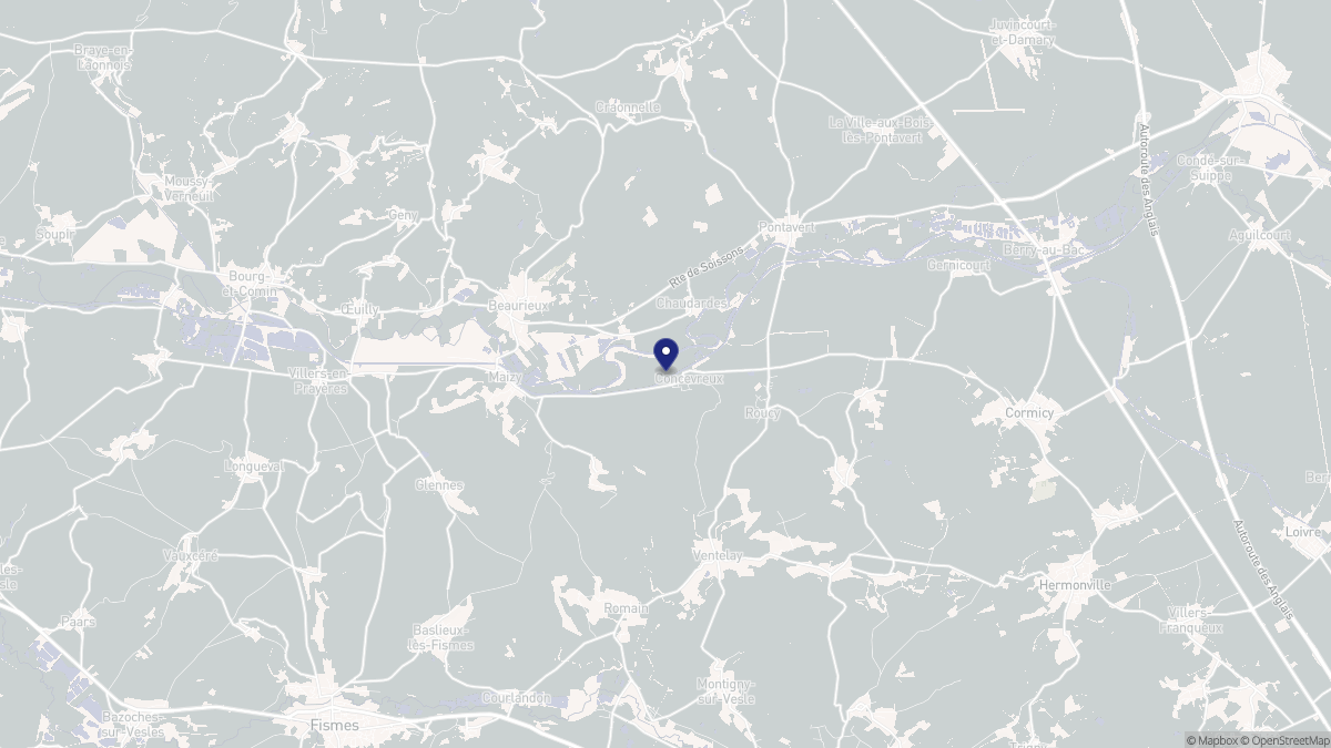Aperçu cartographique de Concevreux, centré sur la commune