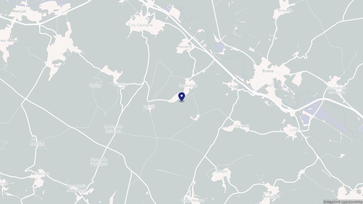Aperçu cartographique de Couvrelles, centré sur la commune