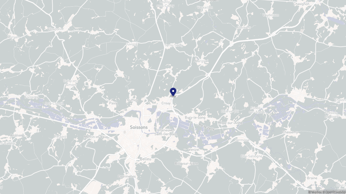 Aperçu cartographique de Crouy, centré sur la commune