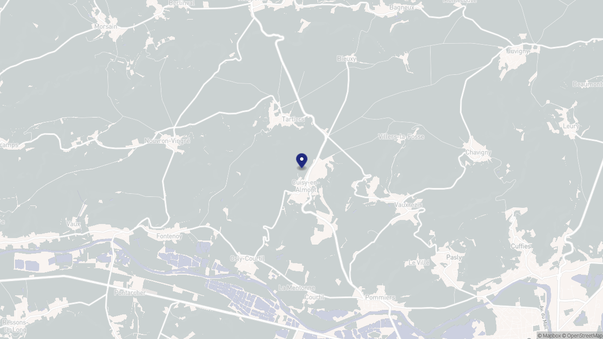 Aperçu cartographique de Cuisy-en-Almont, centré sur la commune