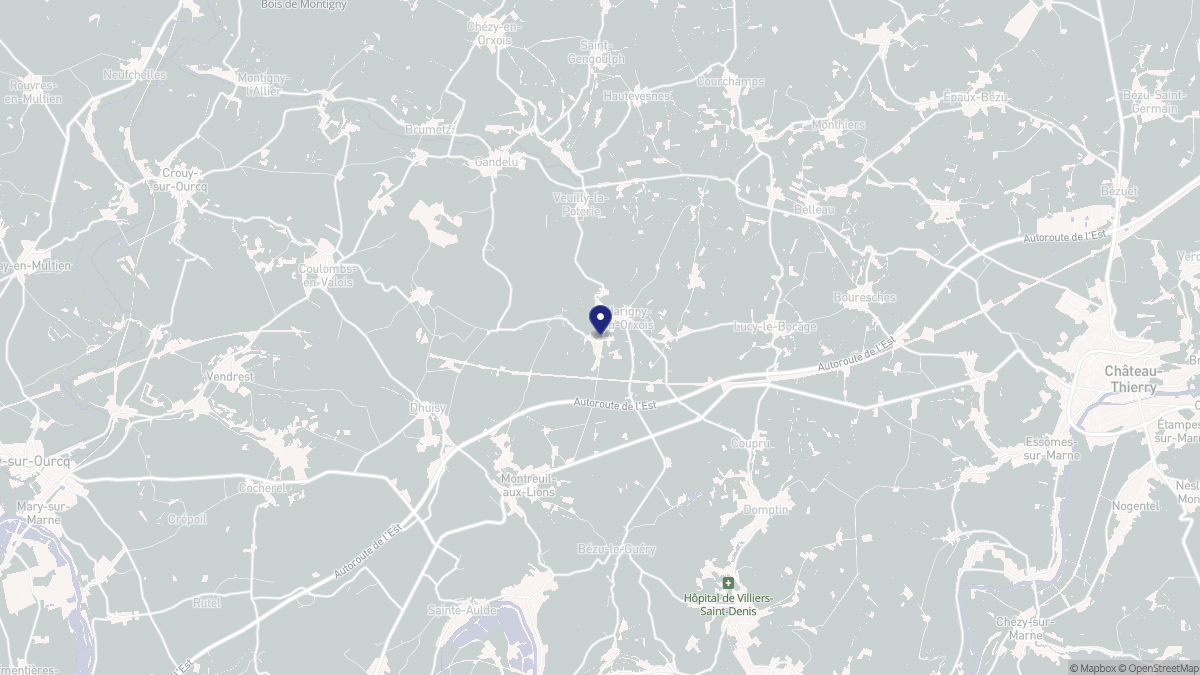 Aperçu cartographique de Marigny-en-Orxois, centré sur la commune