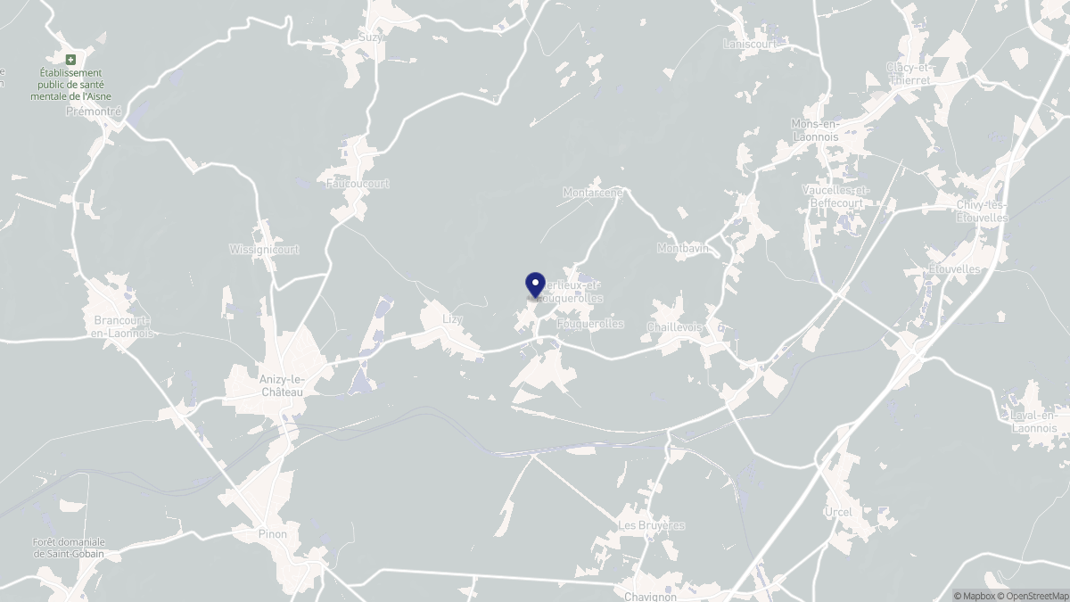 Aperçu cartographique de Merlieux-et-Fouquerolles, centré sur la commune