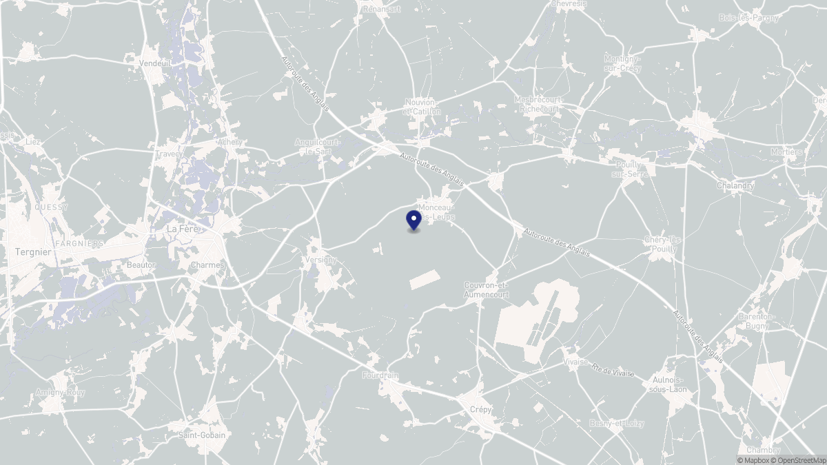 Aperçu cartographique de Monceau-lès-Leups, centré sur la commune