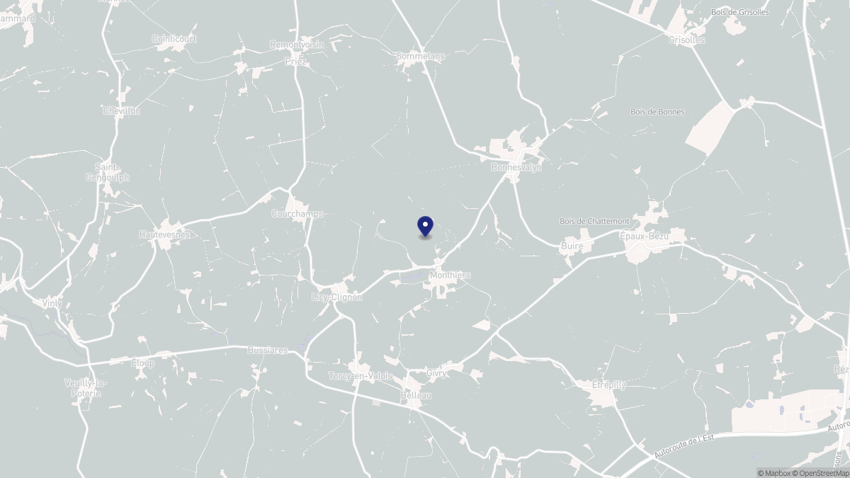 Aperçu cartographique de Monthiers, centré sur la commune