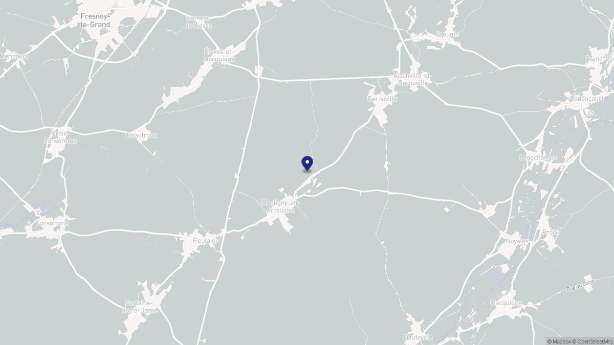 Aperçu cartographique de Montigny-en-Arrouaise, centré sur la commune