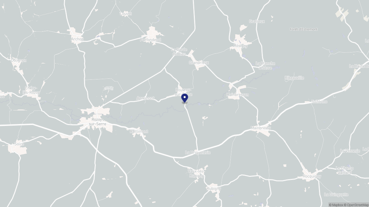 Aperçu cartographique de Rouvroy-sur-Serre, centré sur la commune