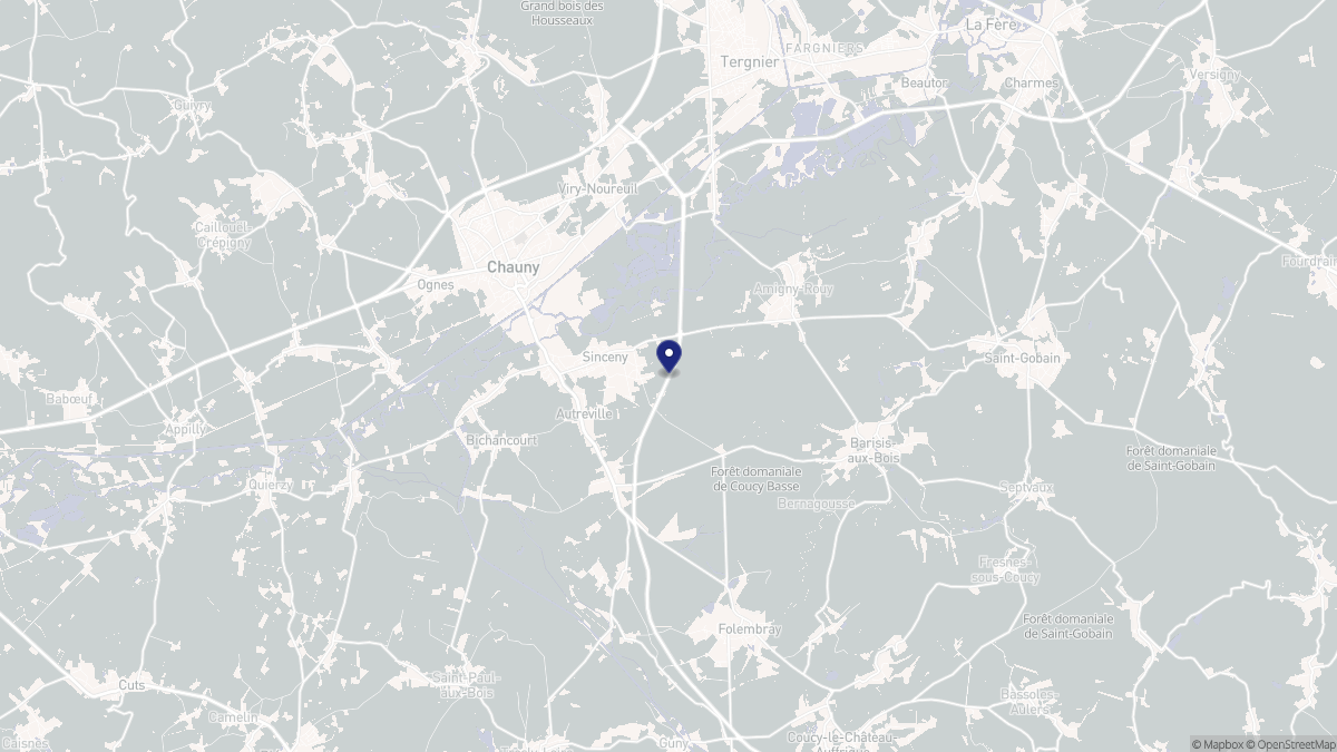 Aperçu cartographique de Sinceny, centré sur la commune