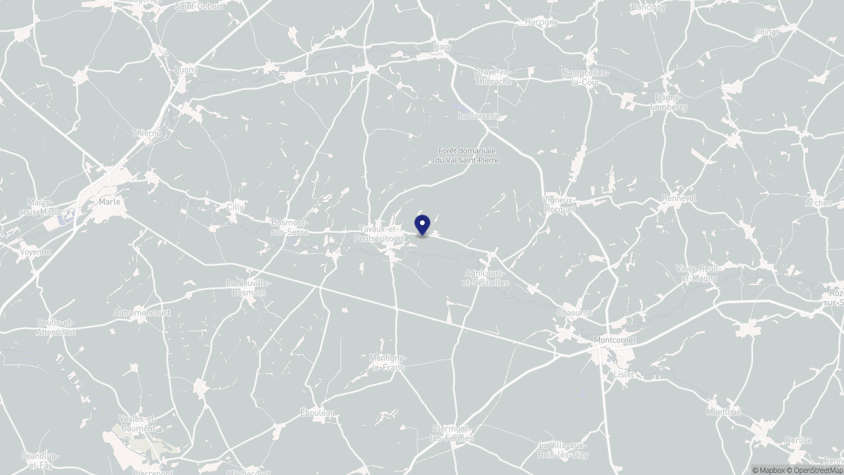 Aperçu cartographique de Tavaux-et-Pontséricourt, centré sur la commune
