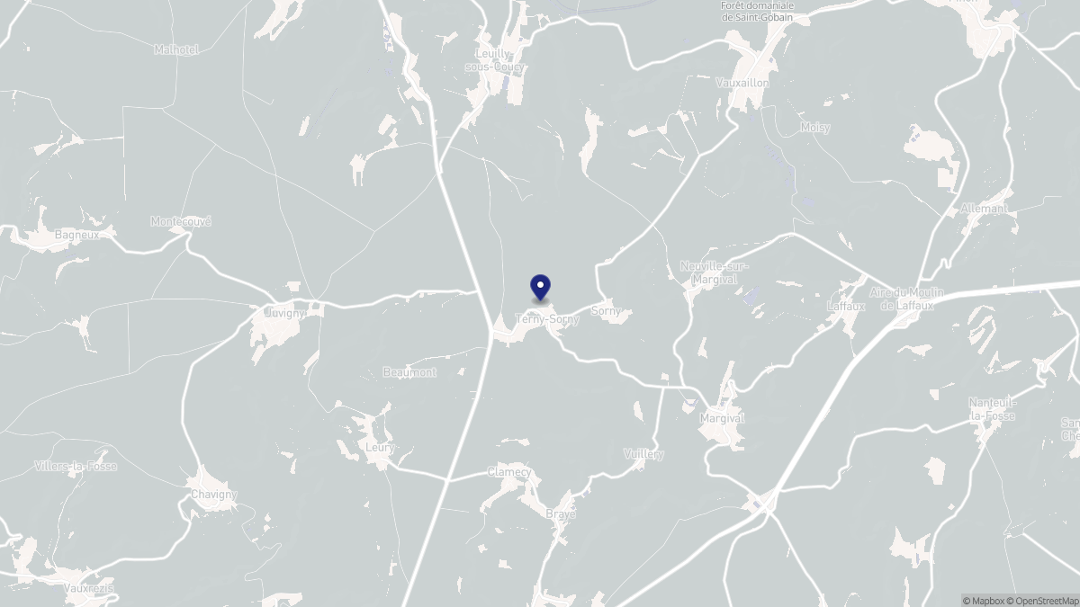 Aperçu cartographique de Terny-Sorny, centré sur la commune