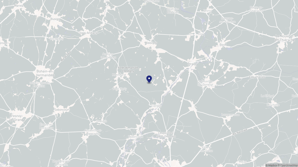 Aperçu cartographique de Tupigny, centré sur la commune