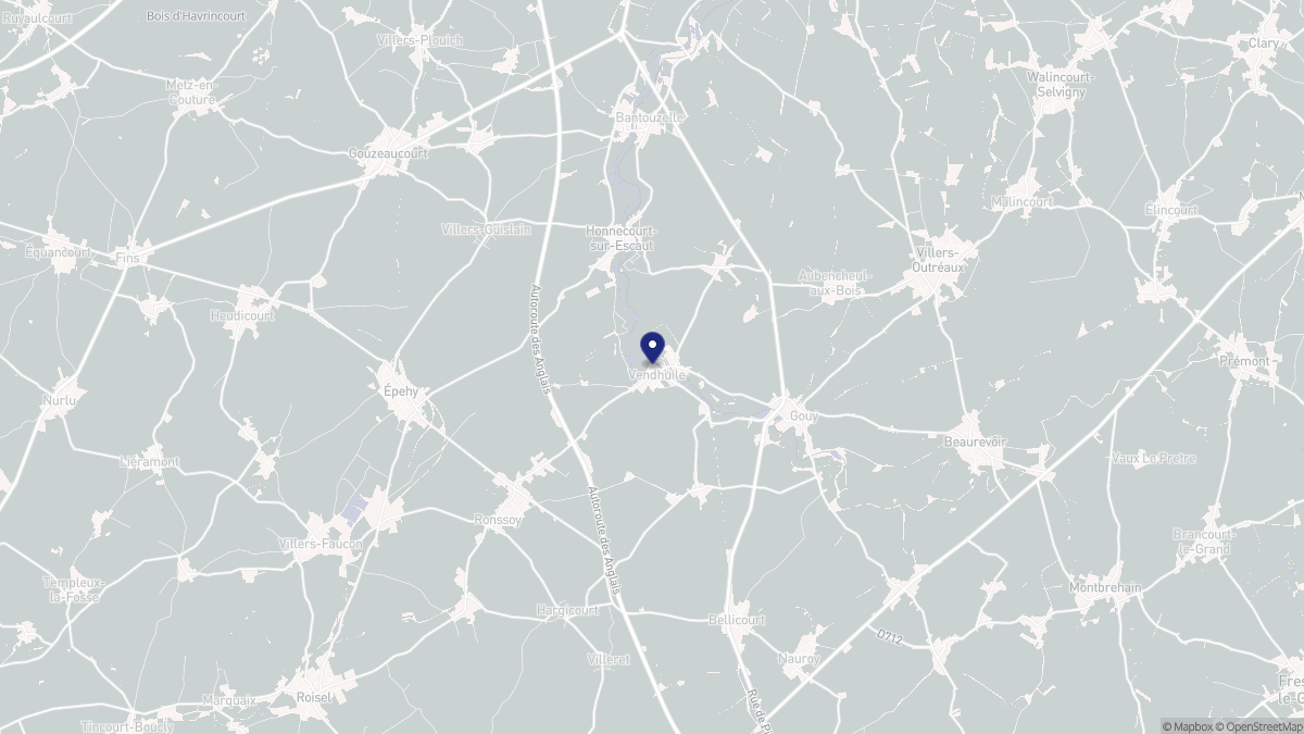Aperçu cartographique de Vendhuile, centré sur la commune