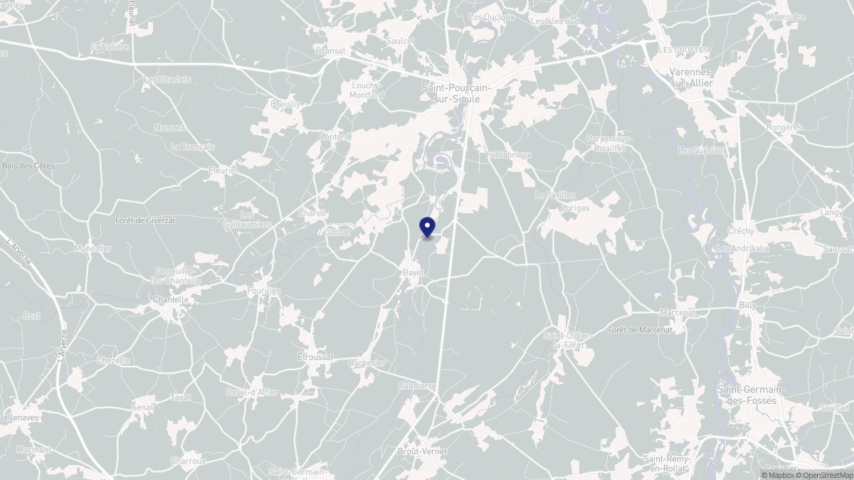 Aperçu cartographique de Bayet, centré sur la commune