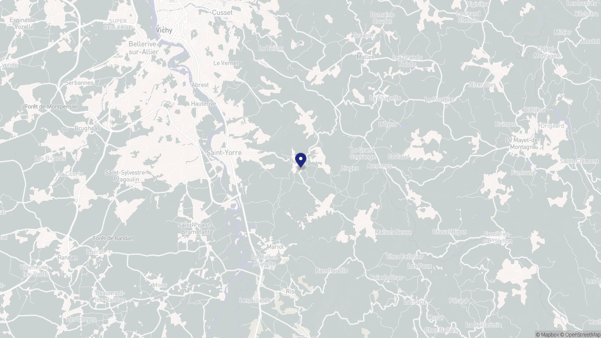 Aperçu cartographique de Busset, centré sur la commune