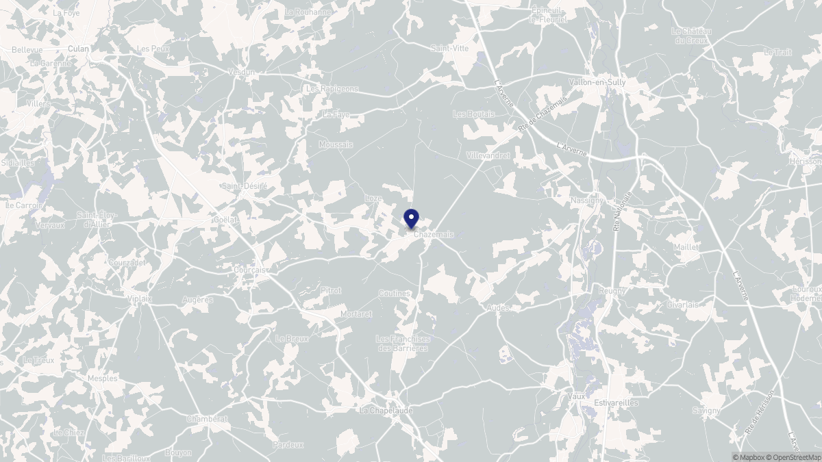 Aperçu cartographique de Chazemais, centré sur la commune