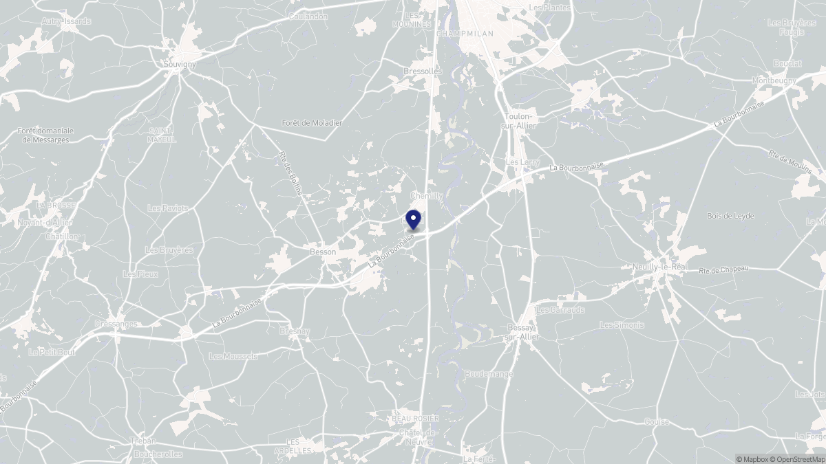 Aperçu cartographique de Chemilly, centré sur la commune