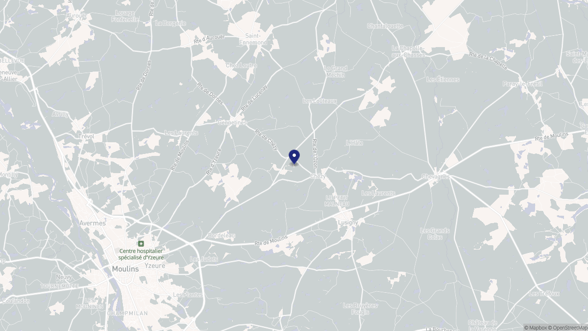 Aperçu cartographique de Chézy, centré sur la commune