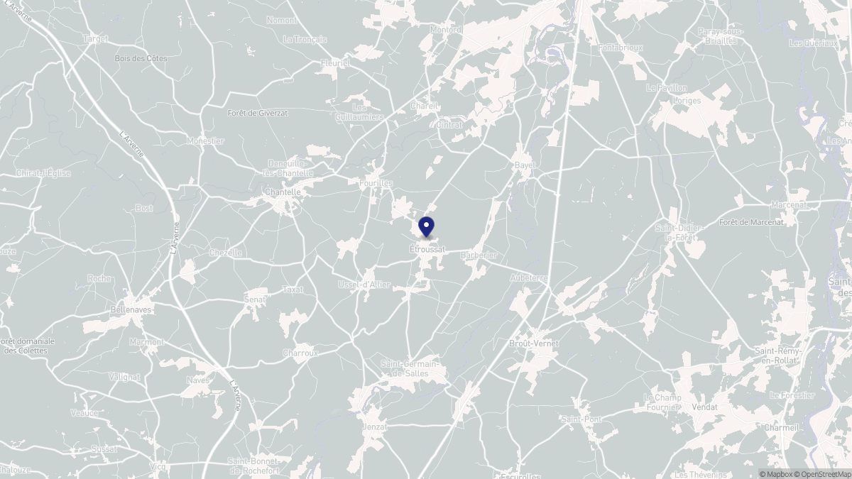 Aperçu cartographique de Étroussat, centré sur la commune