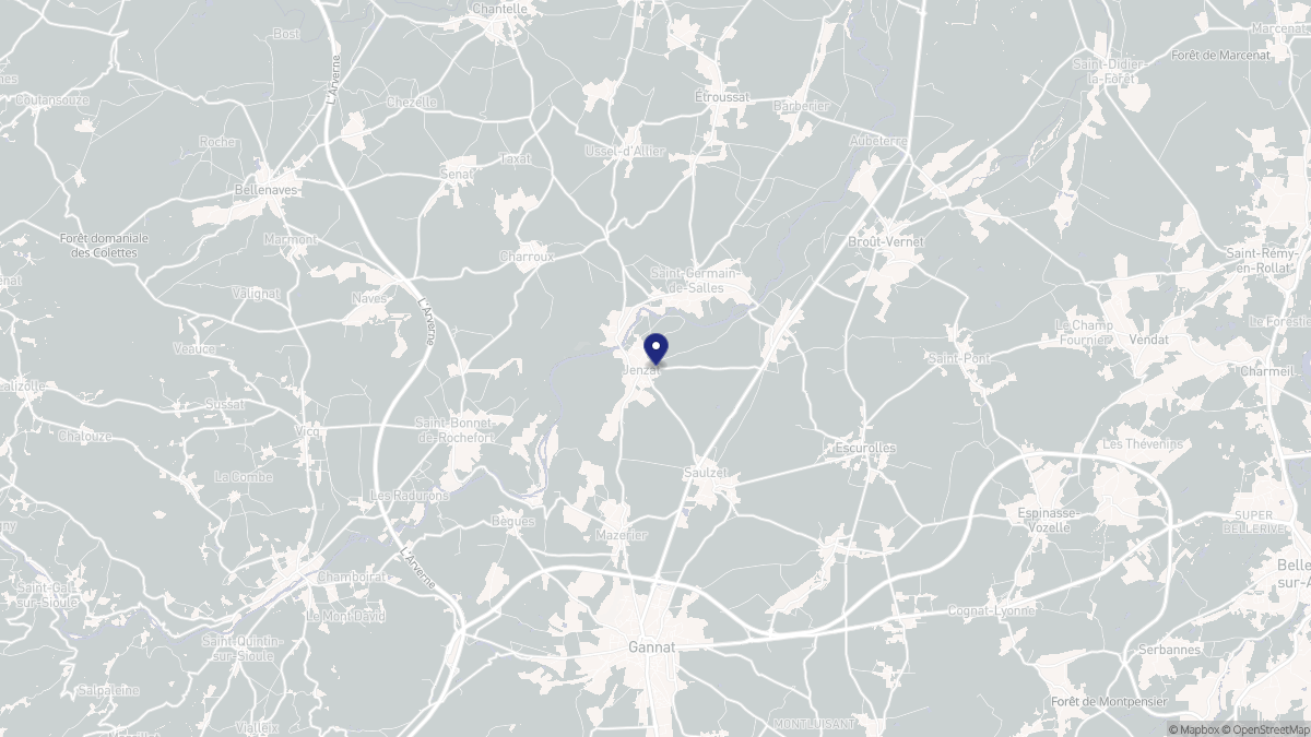 Aperçu cartographique de Jenzat, centré sur la commune
