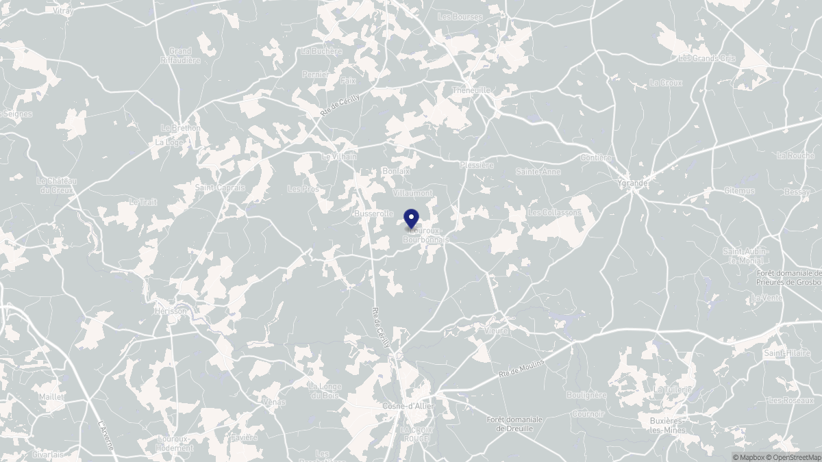 Aperçu cartographique de Louroux-Bourbonnais, centré sur la commune