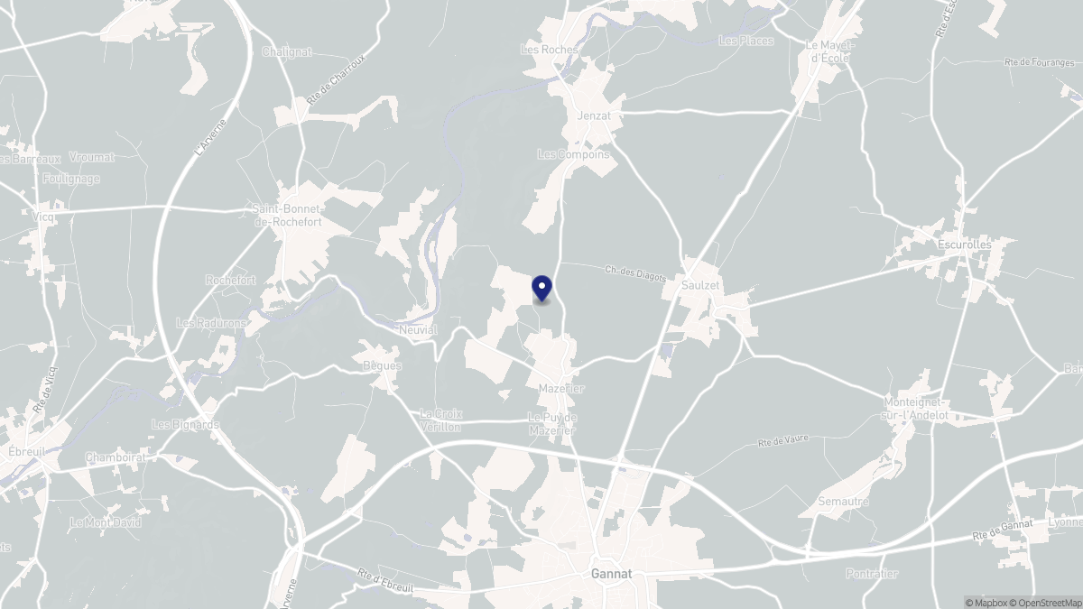 Aperçu cartographique de Mazerier, centré sur la commune