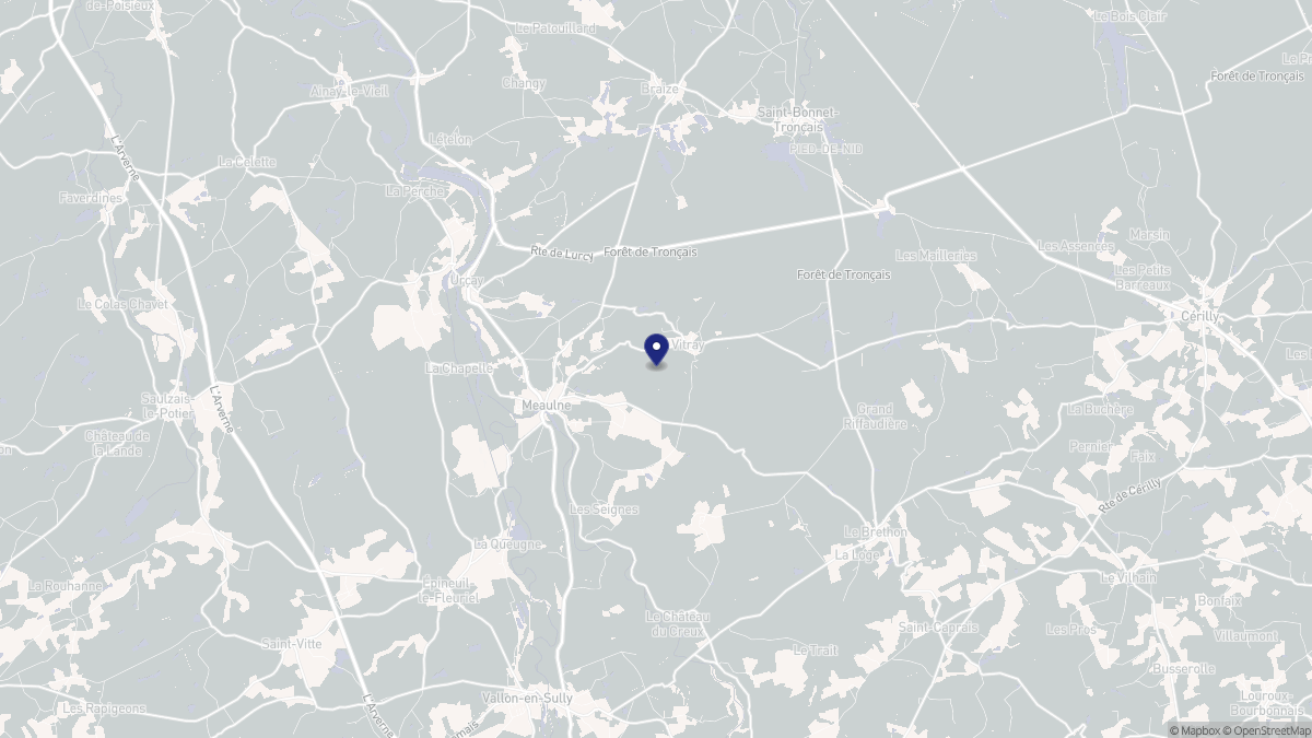 Aperçu cartographique de Meaulne-Vitray, centré sur la commune