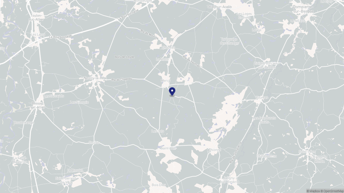 Aperçu cartographique de Mercy, centré sur la commune
