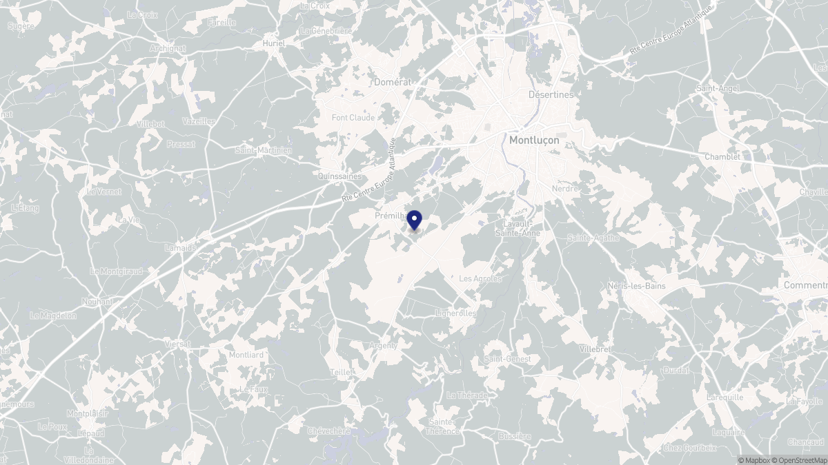 Aperçu cartographique de Prémilhat, centré sur la commune