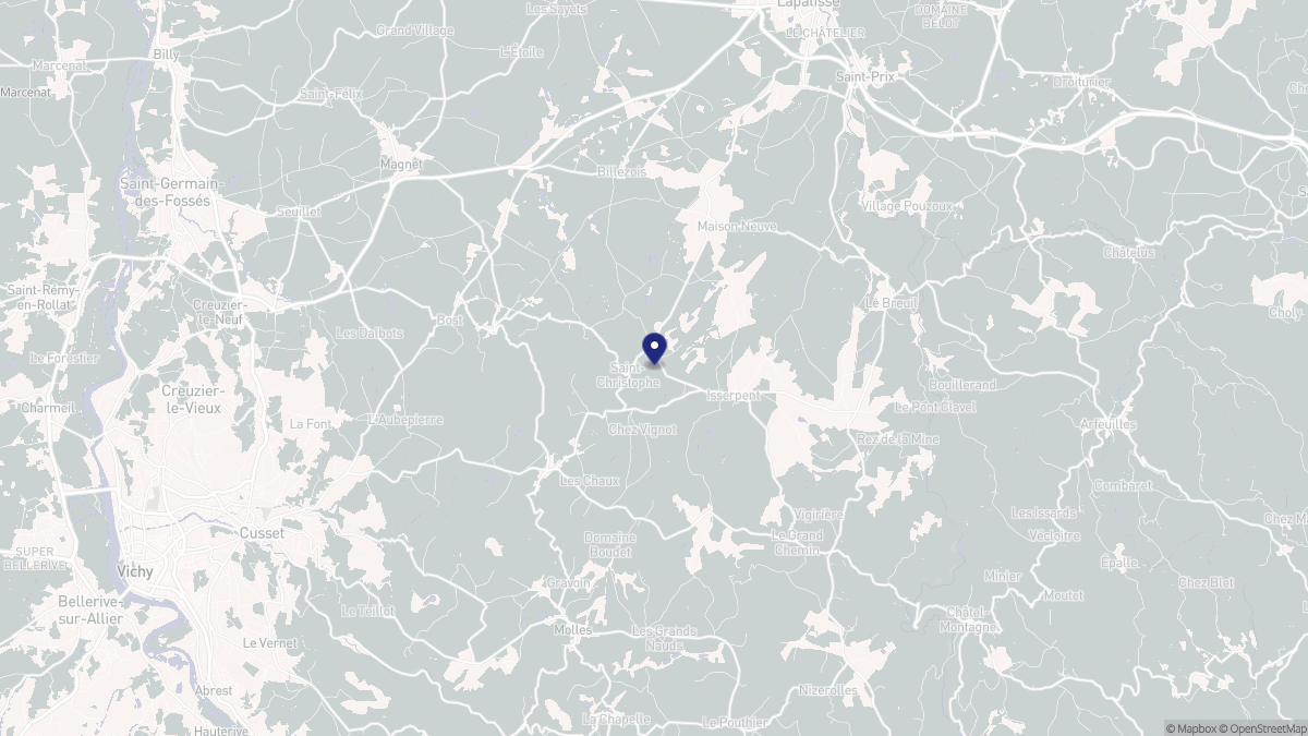 Aperçu cartographique de Saint-Christophe-en-Bourbonnais, centré sur la commune