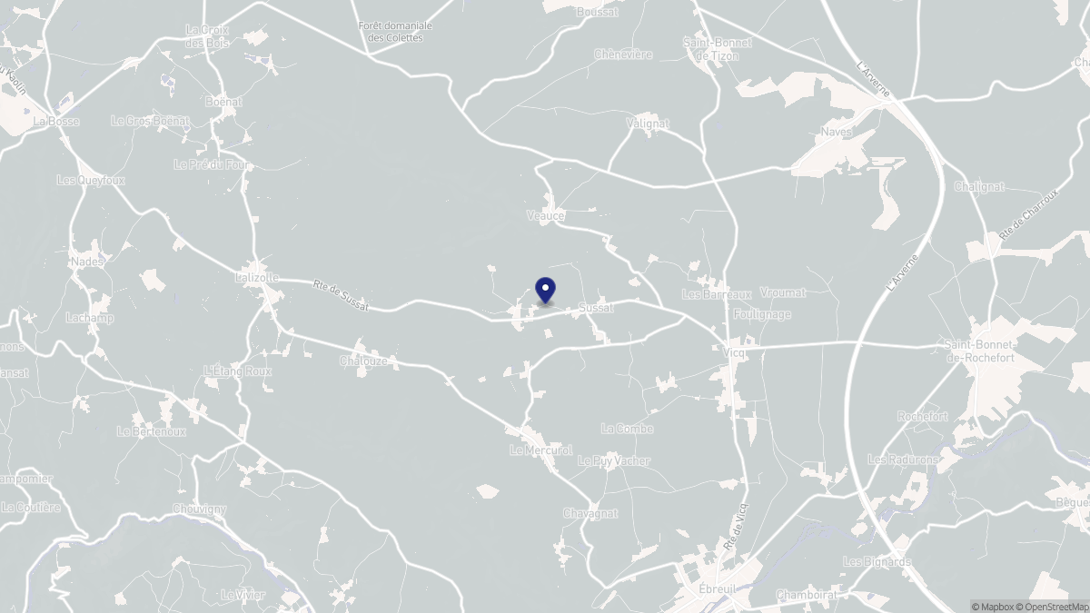 Aperçu cartographique de Sussat, centré sur la commune