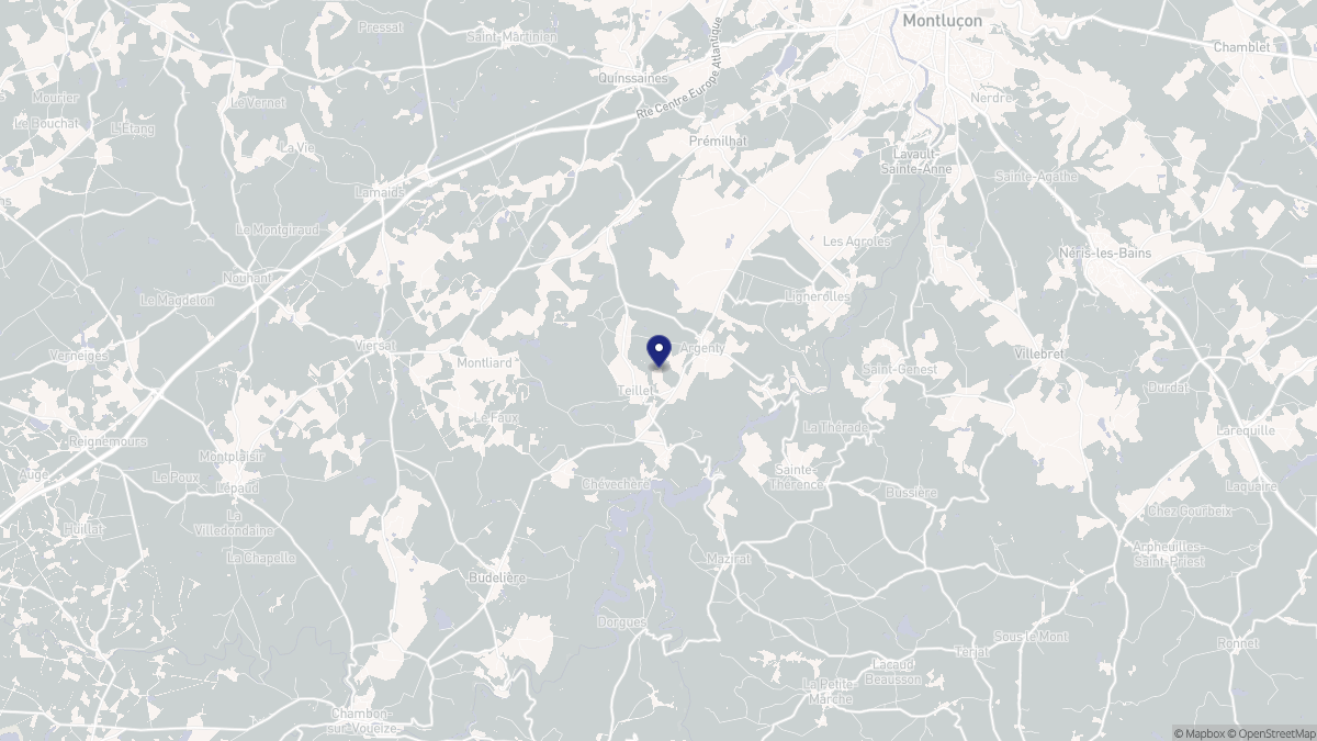 Aperçu cartographique de Teillet-Argenty, centré sur la commune