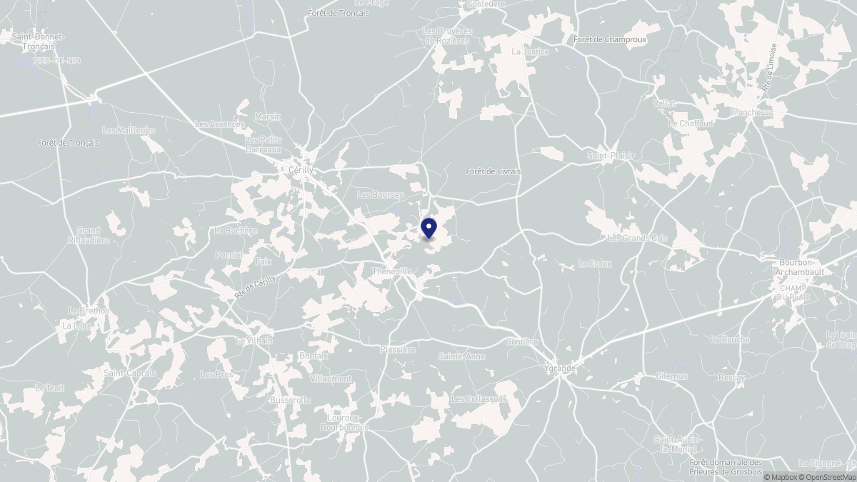 Aperçu cartographique de Theneuille, centré sur la commune