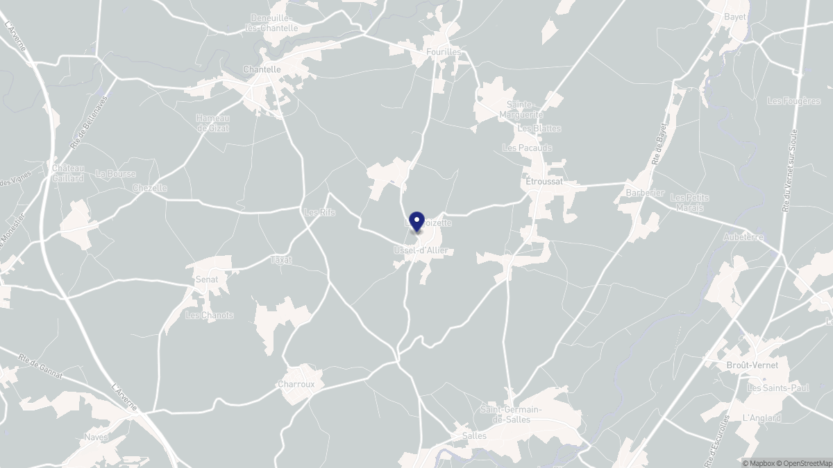 Aperçu cartographique de Ussel-d'Allier, centré sur la commune