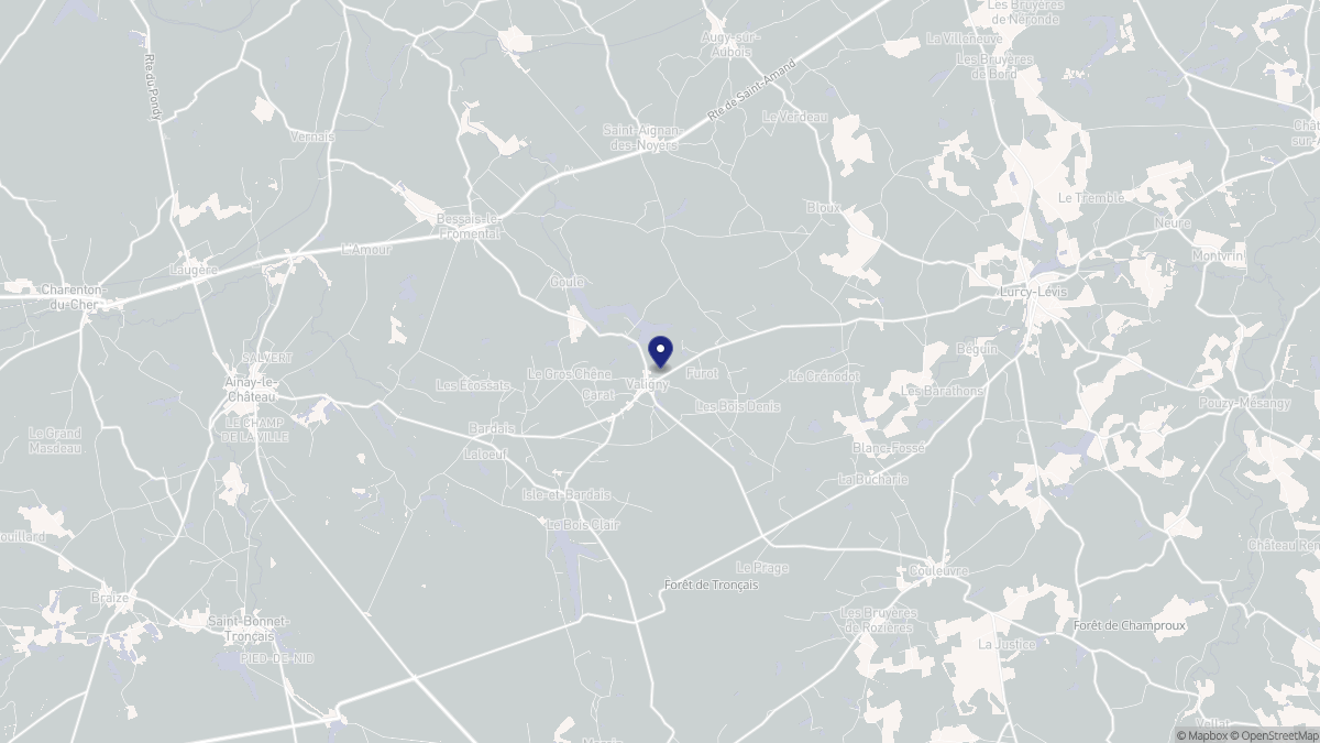 Aperçu cartographique de Valigny, centré sur la commune