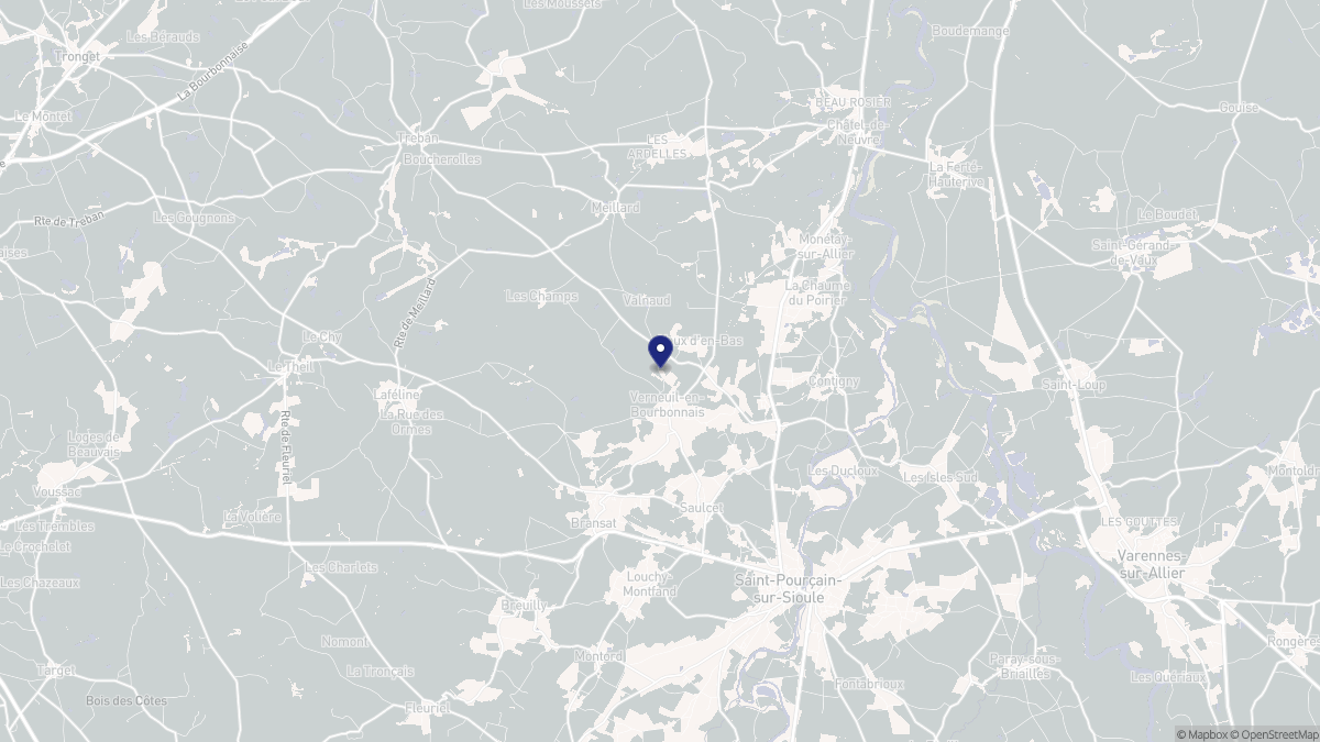 Aperçu cartographique de Verneuil-en-Bourbonnais, centré sur la commune