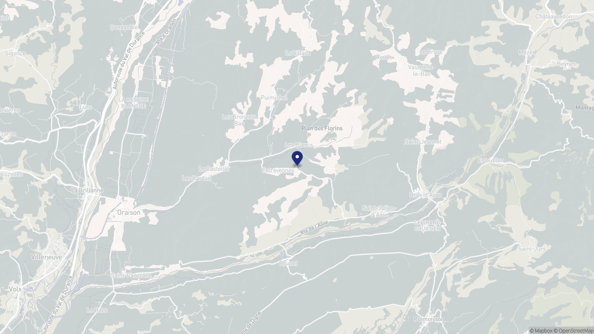 Aperçu cartographique de Entrevennes, centré sur la commune