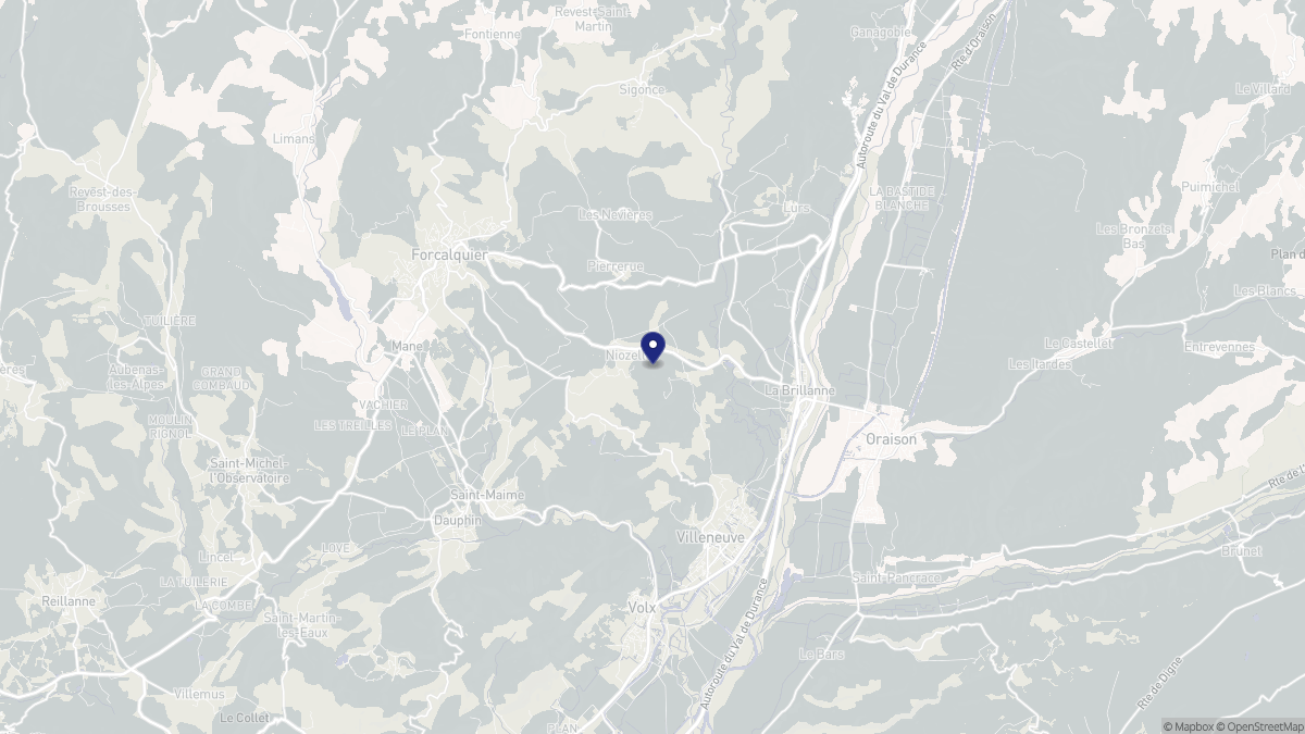 Aperçu cartographique de Niozelles, centré sur la commune