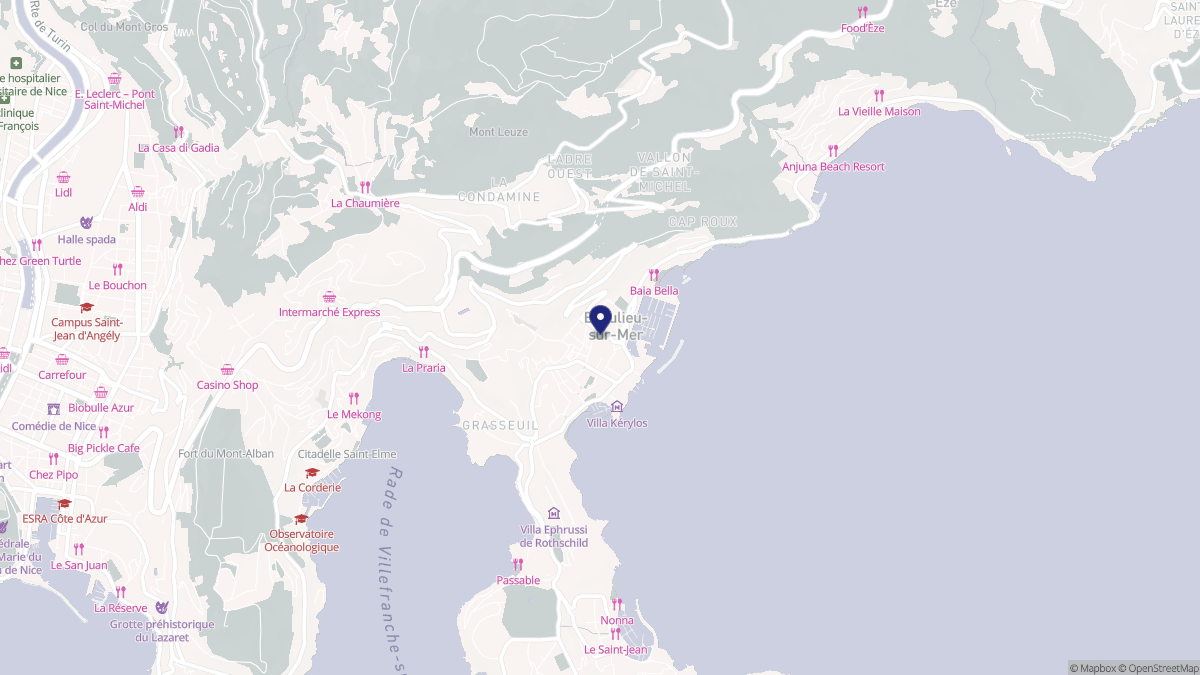 Aperçu cartographique de Beaulieu-sur-Mer, centré sur la commune