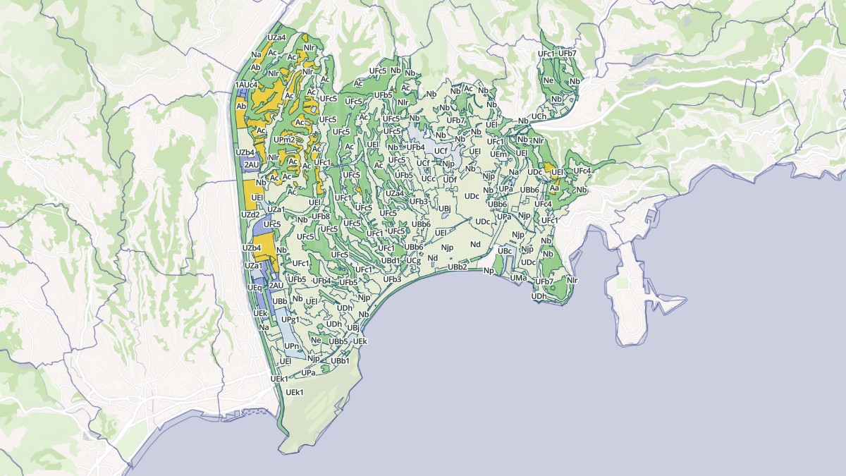 Aperçu cartographique de Nice, centré sur la commune